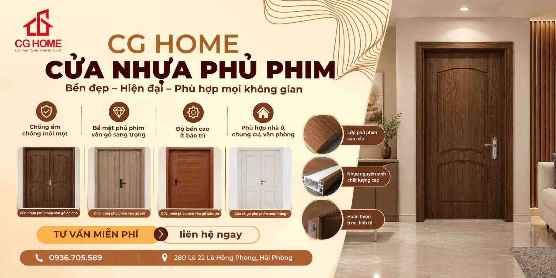 Cửa Nhựa Phủ Phim CG HOME - Bền Đẹp Hiện Đại